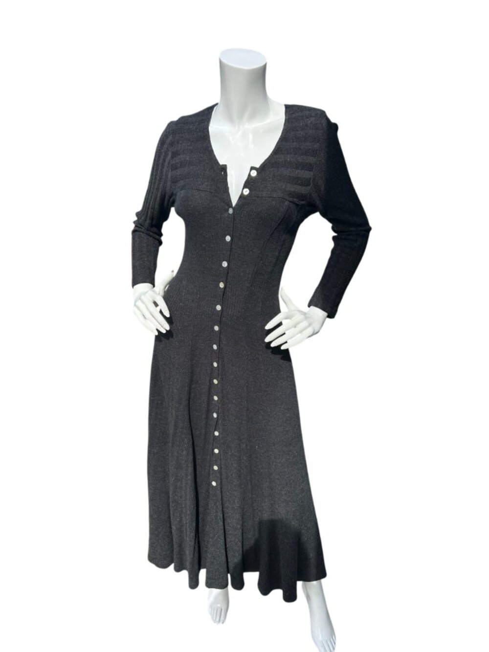 Vintage Karen Alexander 90s Maxi Dress Fit & Flare Button Front Grunge Knit S